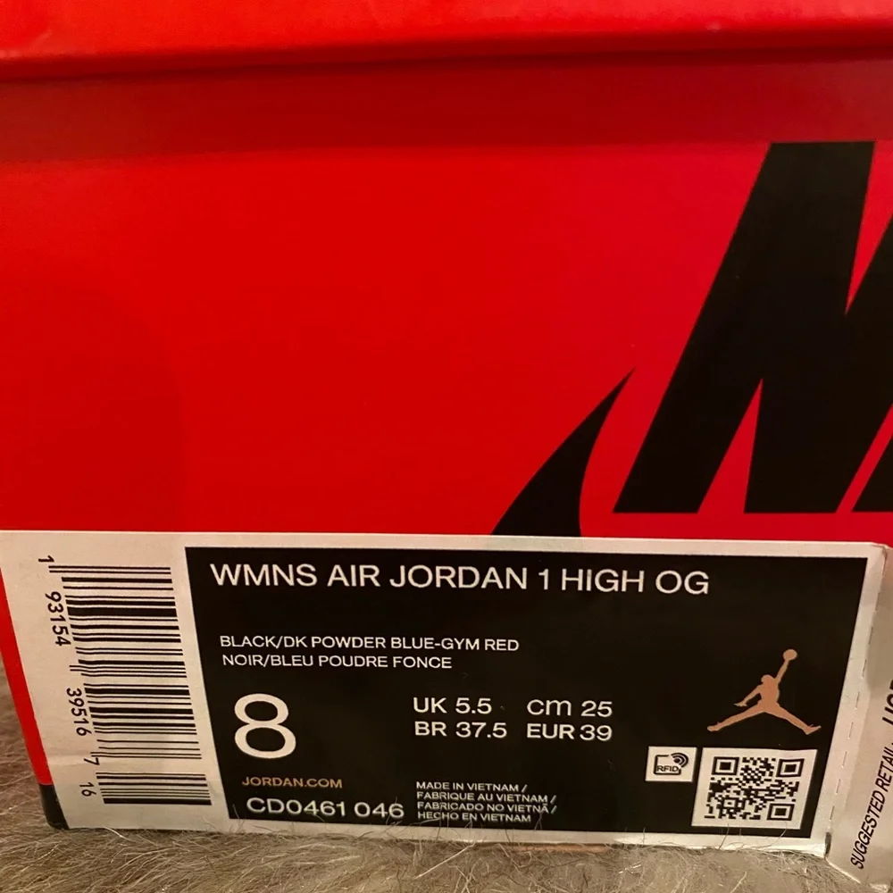 Air Jordan 1 High OG Black/Powder Blue/Gym Red - Picture 3 of 3